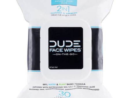 DUDE WIPES - Unscented Face Wipes Infused with Sea Salt & Aloe Sensitive Skin - 30 Count Supply