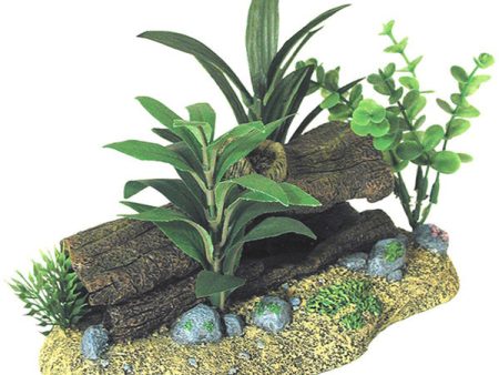 EXOTIC ENVIRONMENTS - Resin Ornament Log Cavern with Plants - 1 Piece Hot on Sale